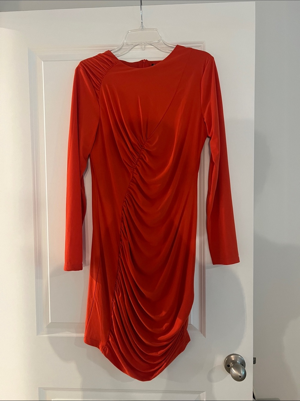 Zara Red Long-Sleeve Ruched Bodycon Dress